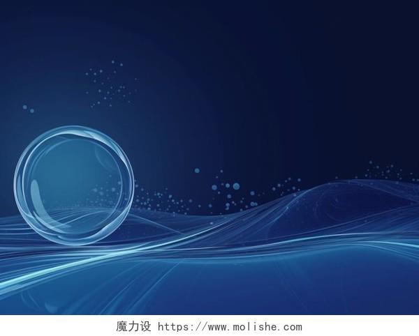 飘带状科技线条和透明圆形泡泡科技蓝色商业会议背景图